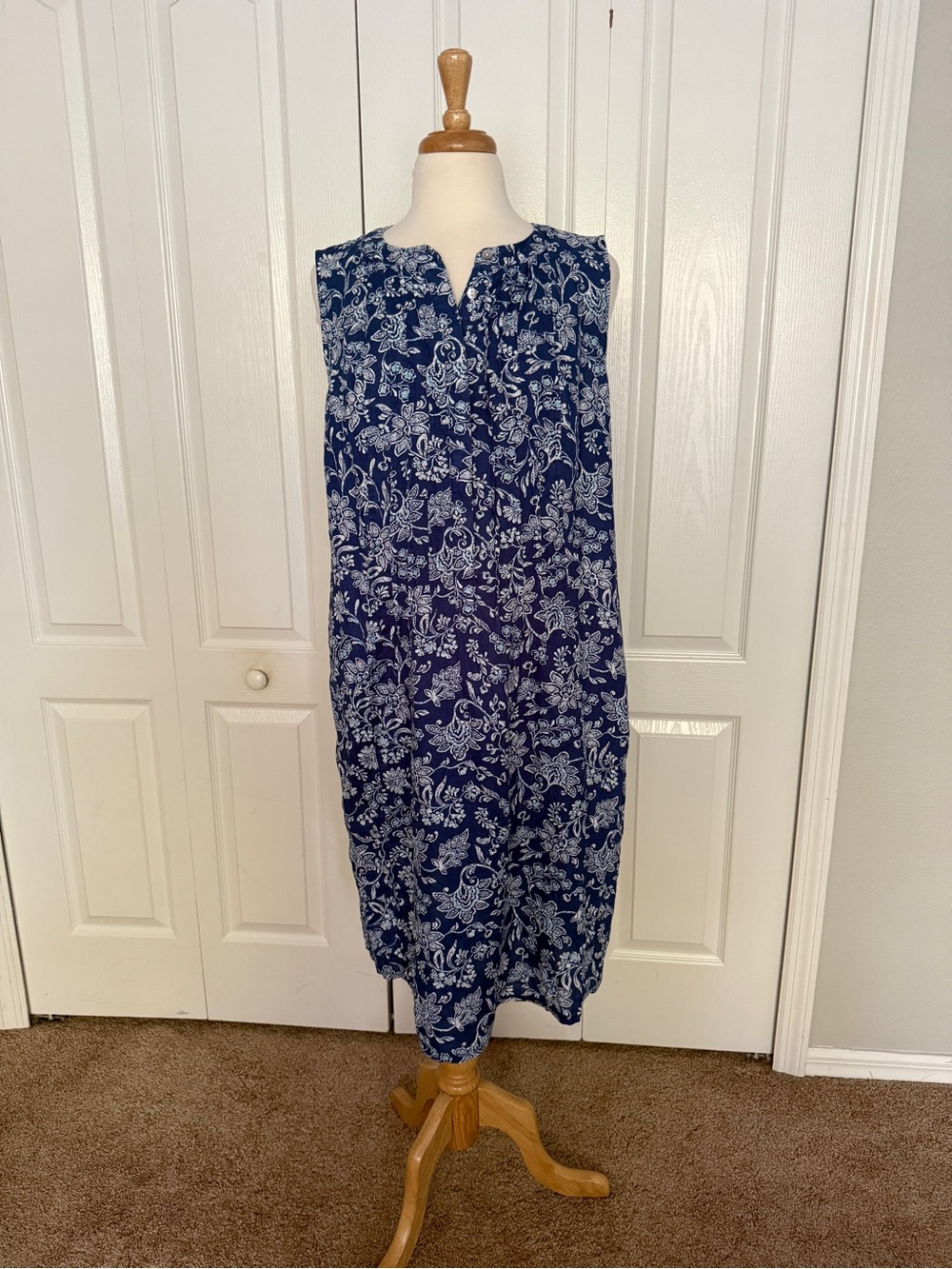 J. Jill 100% Linen Sleeveless Dress – Women’s Size Large Tall – Blue Floral